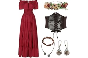 HSDOU 5 Pcs Renaissance Medieval Costume Dress Women Fairy Dress Peasant Cottagecore Dress 1700s Victorian Fairy Costume