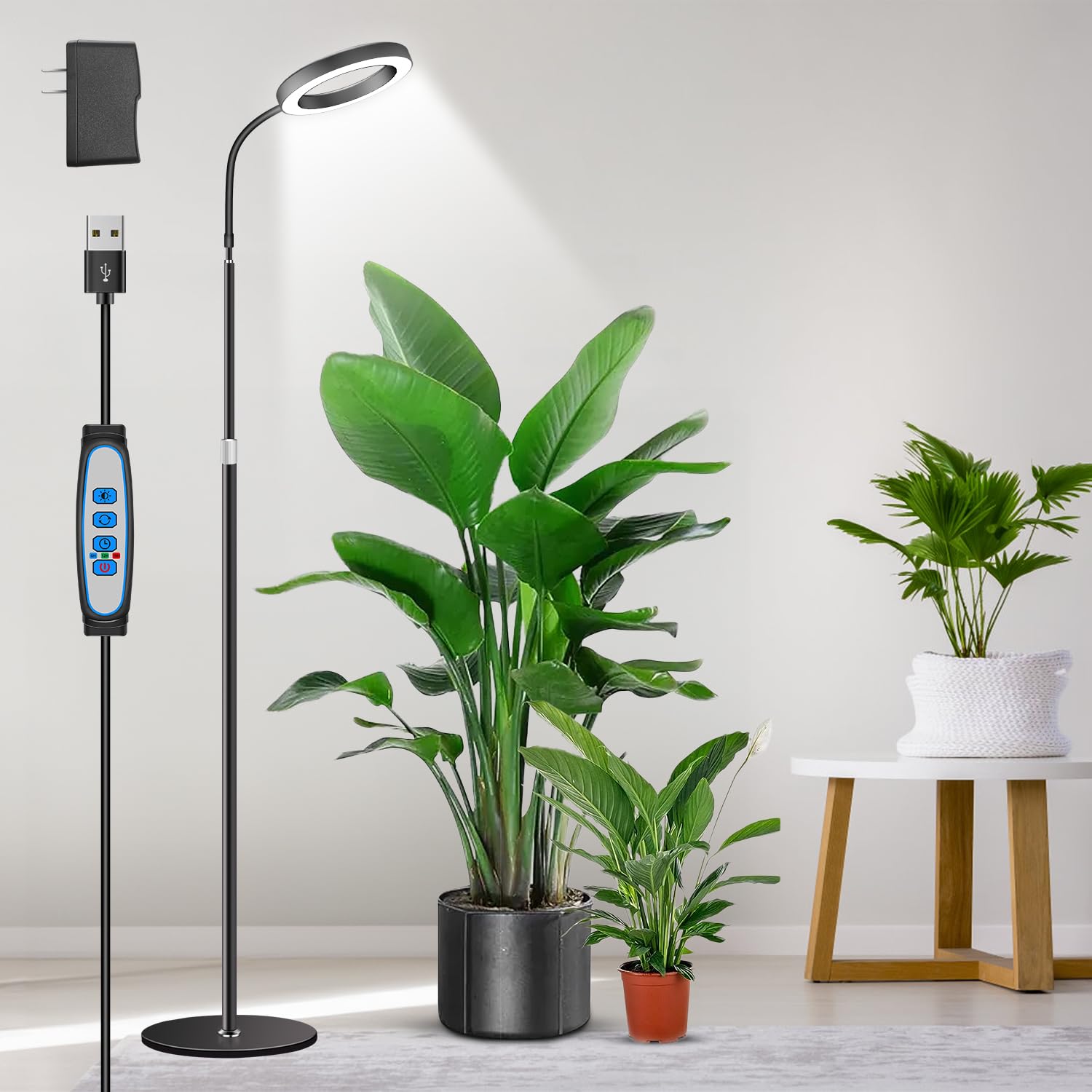 Aumtrly Grow Lights for Indoor Plants, Full Spectrum Floor Standing Plant Lights with 68" Stand for Growing Large Tall Plants, Black Halo LED Plant Grow Light with 6/12/16H Timer Image