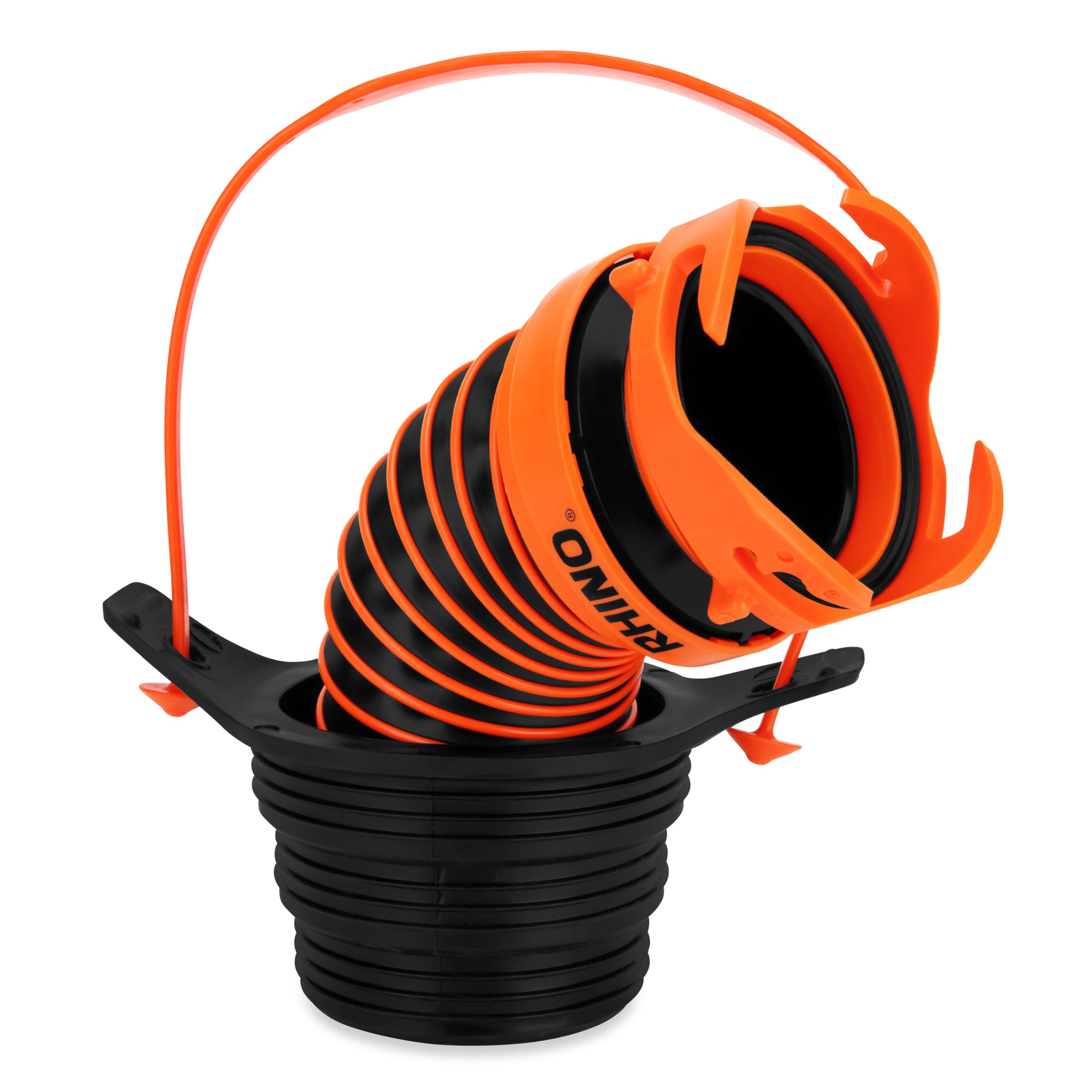 Photo 1 of Camco Flexible 3-in-1 RV Sewer Hose Adapter & Drain Seal - Easily Connect Your Camper Sewer Hose to 3, 3 1/2, or 4 inch Inlets Even with Damaged Threads - Features RhinoExtreme Hose and Handle (39319)