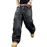 QGRSWBC Men's Baggy Jeans Loose Fit Denim Pants Wide Leg Ripped Jeans Y2K Clothes Streetwear