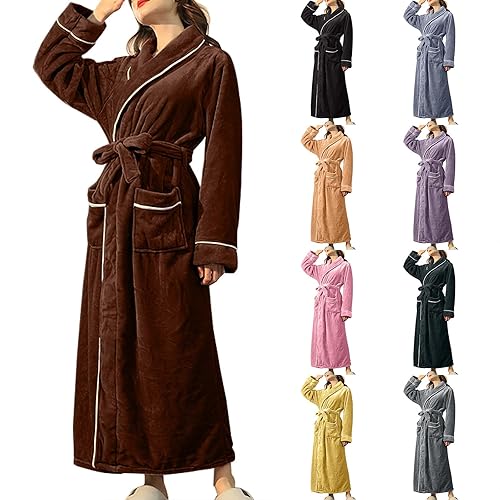 gown for women Fleece Dressing Gown Women Ladies Dressing Warm and Cosy Fluffy Plush Bathrobe with Pockets Full Length Treey T womens thick