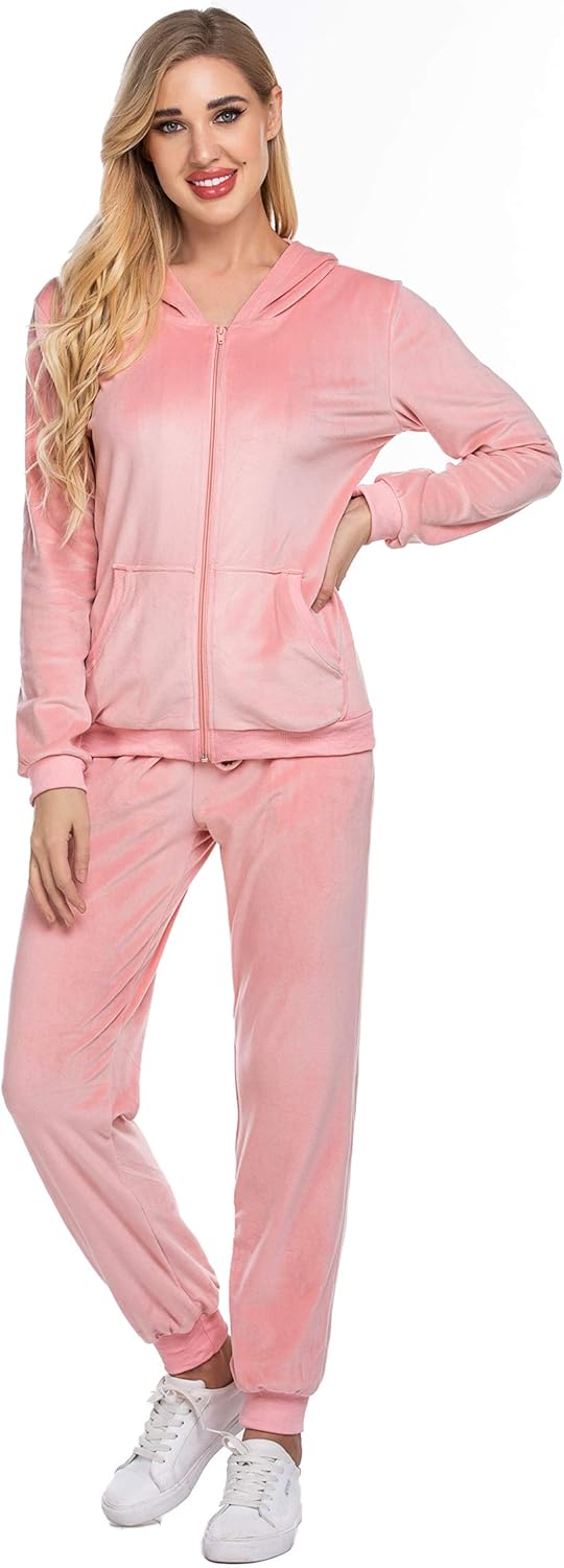 Hotouch Sweatsuits Set Womens 2 Piece Sweatshirt & Sweatpants Velour Full Zip Hoodie Tracksuits Sportswear with Pocket at  Women’s Clothing store