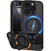 COOLQO for iPhone 16 Pro Case, Compatible with MagSafe, Translucent Matte, 360° Ring Holder Stand, Black