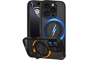 COOLQO for iPhone 16 Pro Case, Compatible with MagSafe, Translucent Matte, 360° Ring Holder Stand, Black
