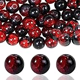 100Pcs 10mm Crackle Glass Beads for Jewelry Making - Round Spacer Crystal Beads Bulk, DIY Craft Supplies for Necklace Bracelet Earrings (Red Black)