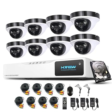 1080P Überwachungskamera System H.View 8CH AHD DVR und 8 Außen 1080P Dome Überwachungskamera Set für Innen und Außen 1TB Fest