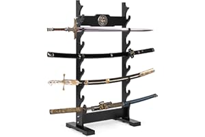 lukar Kylin 8 Tier Sword Rack Floor Standing, Multilayer Katana Stand Floor, Wooden Sword Display Stand Floor, Japanese Samurai Sword Holder