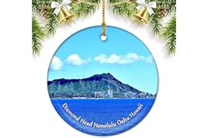 UMSUFA America USA Diamond Head Honolulu Oahu Hawaii Christmas Ornaments for Tree Ceramic Pendant Double Sided Ornament Decor Xmas Gifts Porcelain Travel Souvenirs