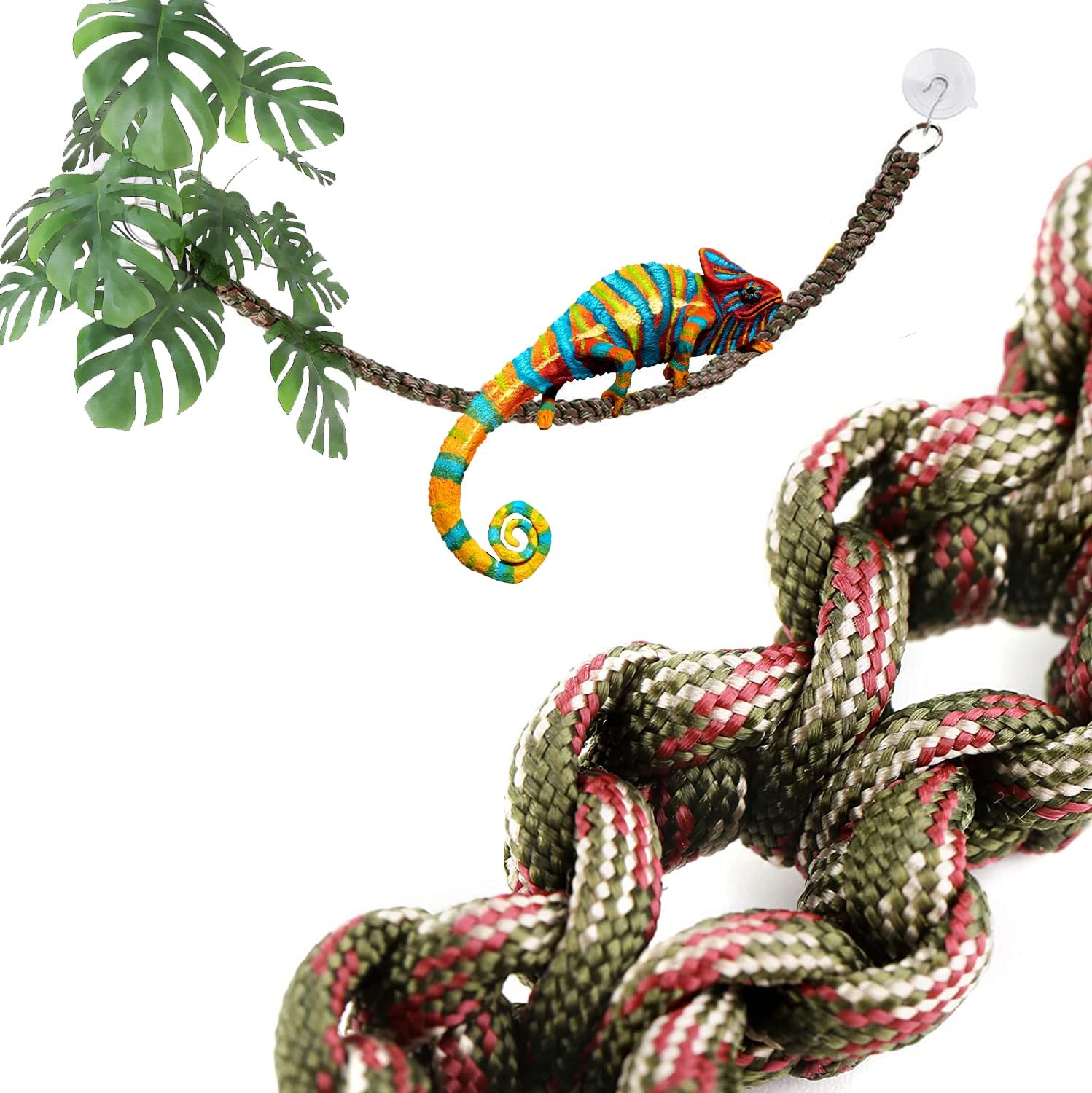 Abizoo 2 PCS Gecko Climbing Branch 23'' Length,Hermit Crab Toy Chameleon Case Accessories,2 Piece Snake Habitat Terrarium Decor Vine with Suction for Frog Gecko Reptile Vine