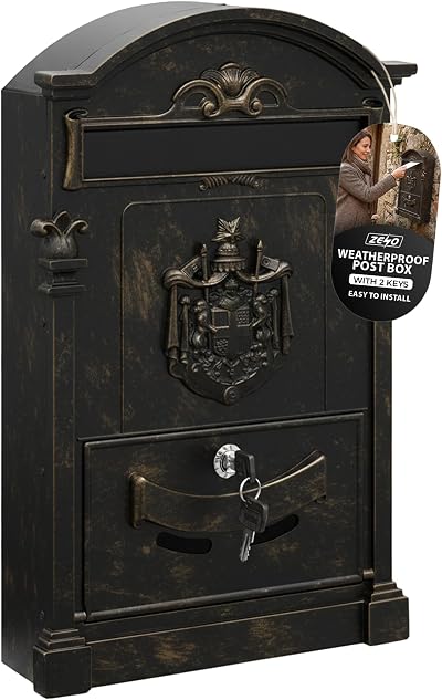ZENO Bronze Wall Mounted Post Box Large Letter Box with 2 Keys