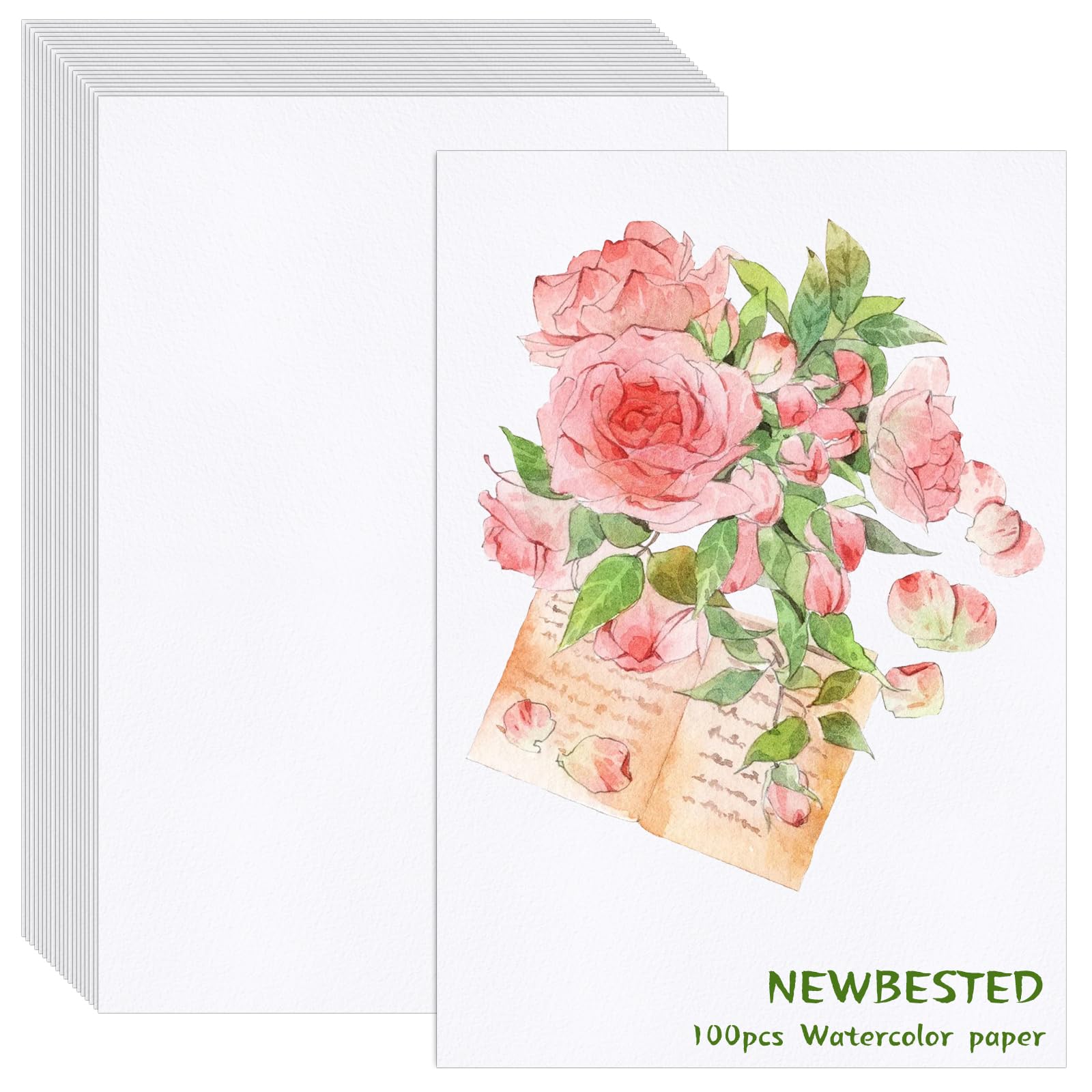 Photo 1 of Newbested 100-Piece Set of 12 x 8 Inch White 100% Rag Cotton Cold Press Watercolor Paper - Ideal for Watercolorists, Students, and Beginning Artists