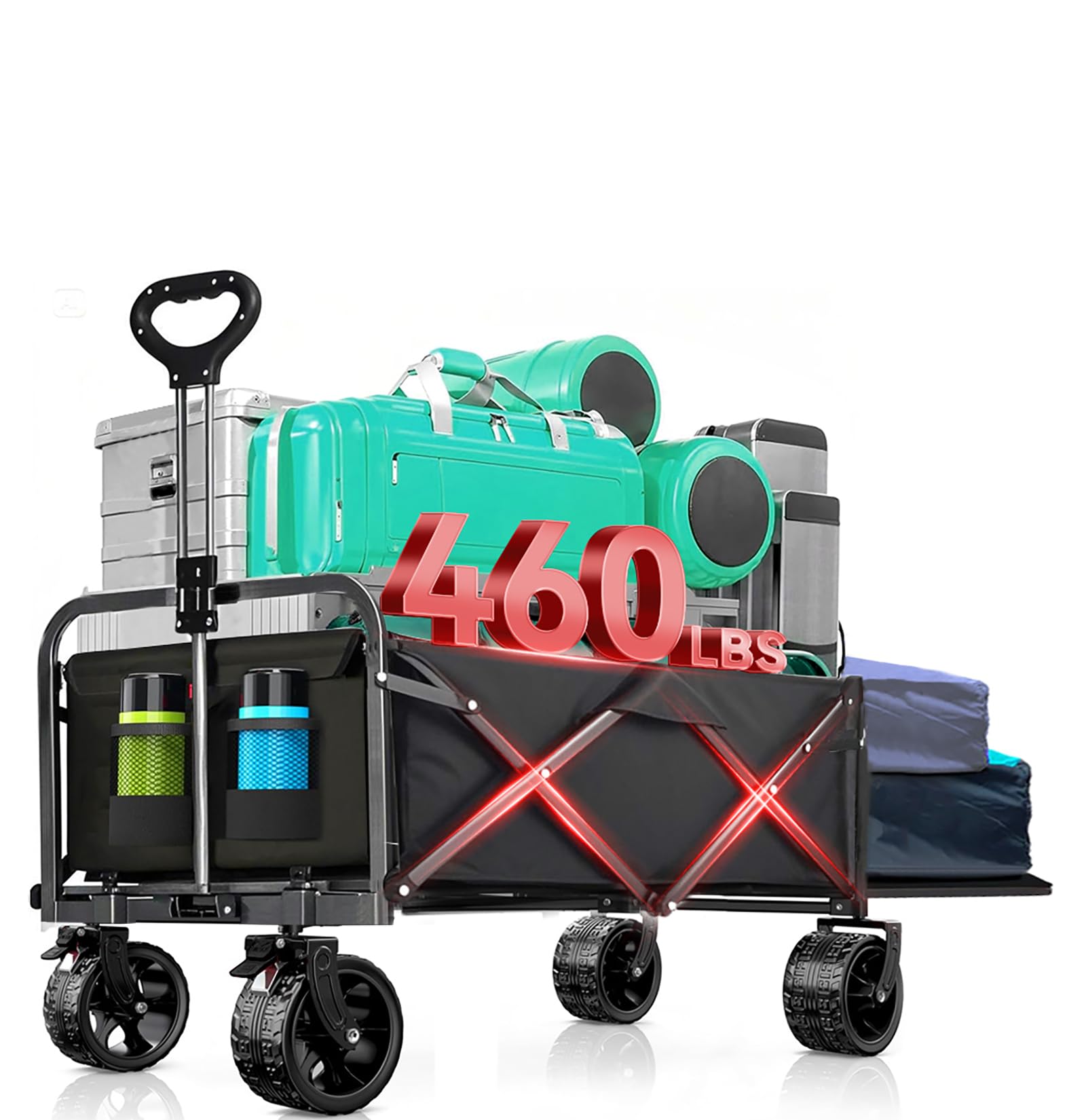 Photo 1 of 240L Capacity Foldable Wagon with Brakes, 49" Extra Long Extender Wagon Cart 460lbs Heavy Duty Collapsible Utility Cart with All-Terrain Big Wheels for Camping, Shopping, Beach