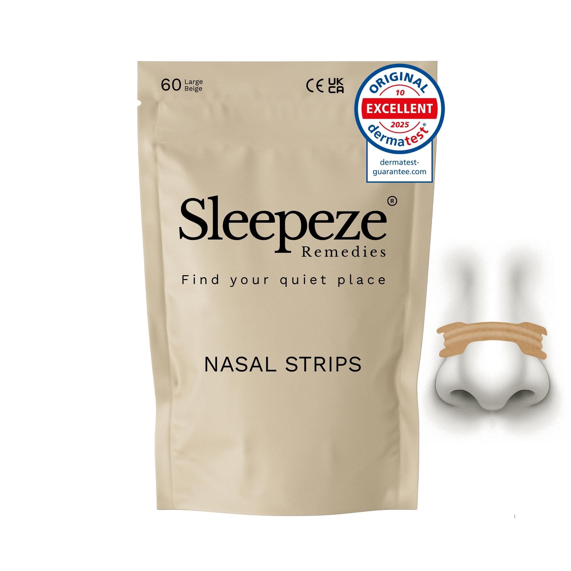 Nasal Strips Large x60 Beige, Dermatological Tested Snoring Devices, Nose Strips for Breathing, Anti Snore Devices, Snoring Aids for Men and Women, Helps Reduce Snoring Drug Free, Sleepeze Remedies