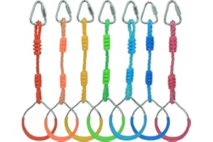 MIFASUO 7PCS Colorful Ninja Gymnastic Rings for Kids - Outdoor Backyard Play Sets & Playground Equipment, Swing Bar Rings, Obstacle Rings, American Ninja Warrior Obstacle Course Accessories Backyard Swing