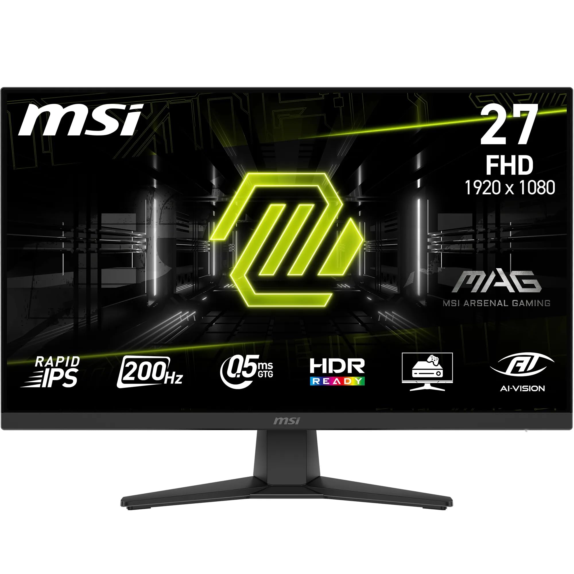 MSI MAG 272FDE, 24,5 Zoll, FHD,1920x1080, Gaming-Monitor, 200 Hz, 0,5 ms, HDR-fähig, AMD FreeSync Premium, augenschonend, AI Vision, HDMI 2.0b, DP 1.2a, rahmenlos, verstellbar, Vesa-Halterung, Schwarz