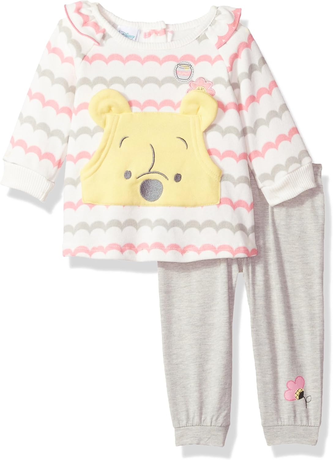 Disney Baby Girls Winnie The Pooh 2 Piece Fleece Set, White, 6/9 Months Clothing