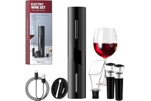 Electric Wine Opener: Automatic Wine Bottle Opener with Foil Cutter, Wine Pourer, 2 Vacuum Stopper, Rechargeable Wine Corkscr