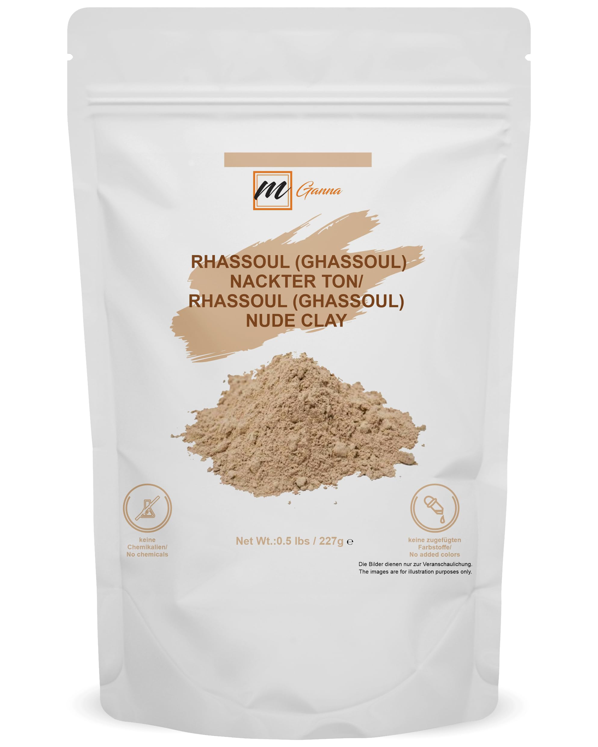 mGanna 100% Natural Moroccan Rhassoul Clay Powder/Nude/Ghassoul Lava Clay Powder for Hair Masks, Creams, Face Masks, Scrubs and Soap Making 0.5 LBS / 227 GMS