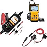 MOTOPOWER 12V Automatic Battery Charger, Battery Tester and OBD2 Scanner Code Reader
