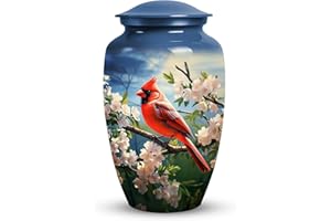 Yatskia Cherry Blossoms Red Cardinal Bird Urns for Human Ashes Adult Man, Urn for Ashes for Women, Cremation Burial Urns, (La