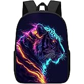 DOINBEE Tiger Backpack Blue Pink and Yellow Fire Tiger Laptop Backpacks for School/Travel/Work, Funny Animal Print Black School Bookbag for Kids Girls Boys, Water Resistant Casual 17" Daypack