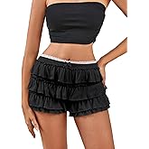 SweatyRocks Women's Y2K Lolita Bloomers Ruffle Layered Mini Shorts Bow Elastic Wasit Booty Shorts