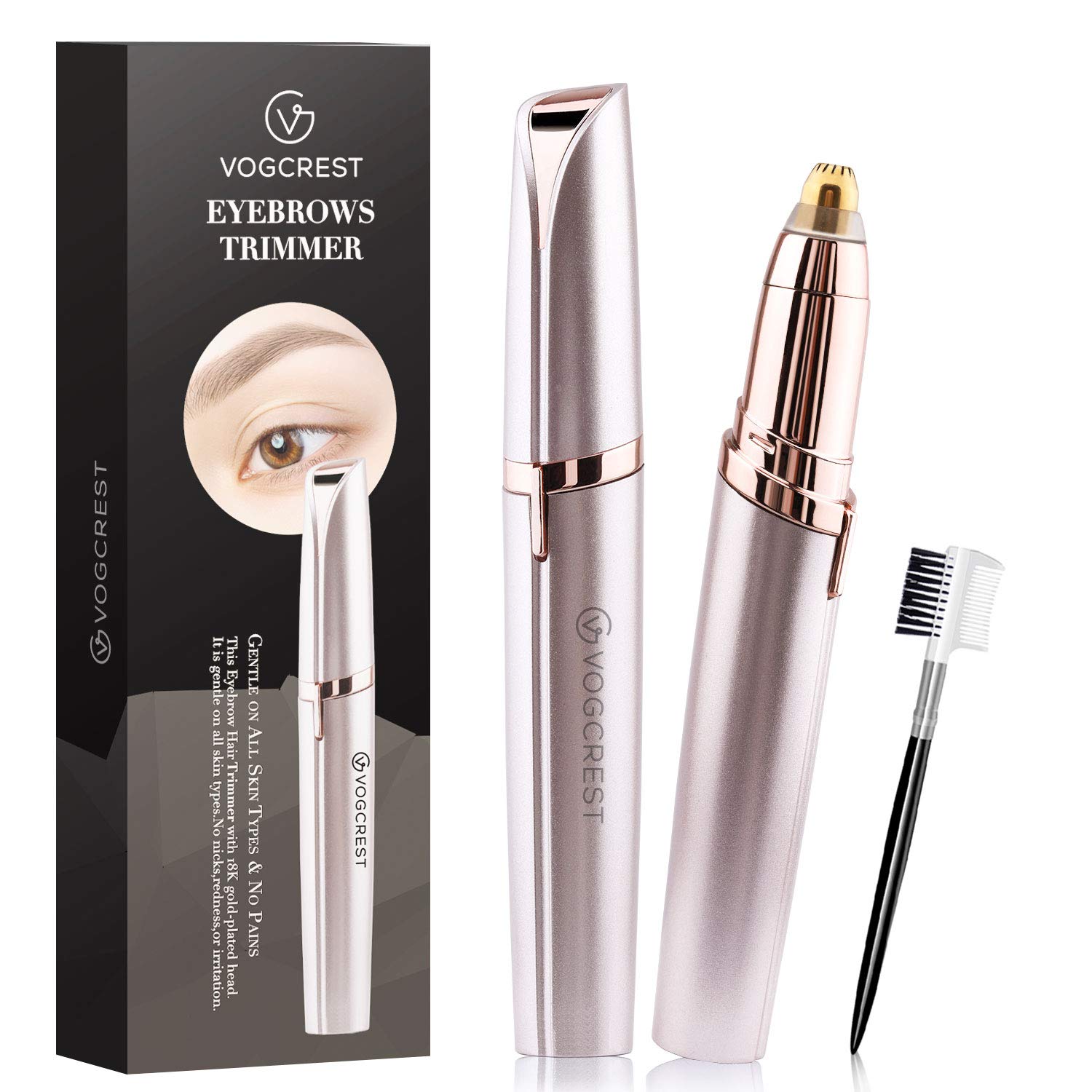 Eyebrow Hair Remover, Vogcrest Electric Painless Eyebrow Trimmer Epilator for Women, Portable Eyebrow Hair Removal Razor with Light.