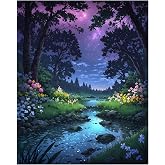 Lovepefe Forest Rivulet Paint By Numbers Kit for Adults, Paint by Number Kits for Beginner Acrylic On Canvas Forest Night Oil Painting Kit Adults Kits for Gift Home Wall Decor 16x20 Inch