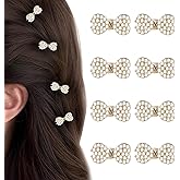 Mini Hair Bows for Women Girls 8Pcs Cute Metal Pearl Bow Duck Bill Hair Clips Small Alligator Clip Chic Hair Barrettes for Styling, Bangs, Sweet & Elegant Hair Accessories (White)