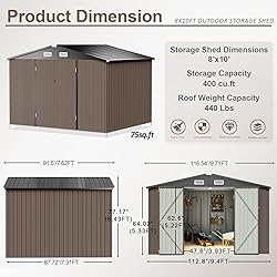 Aoxun 9.4x7.3x6.5 FT Outdoor Metal Storage Shed