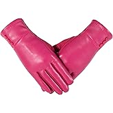 Kebesu Winter Fashion Leather Gloves for Women, Touch Screen Wool Lined Outdoor Windproof Warm Suede Driving Dress Gloves