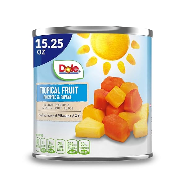DOLE CANNED MIXED TROPICAL FRUIT (PINEAPPLE & PAPAYA) IN LIGHT SYRUP & PASSION FRUIT JUICE, 15.25 OZ