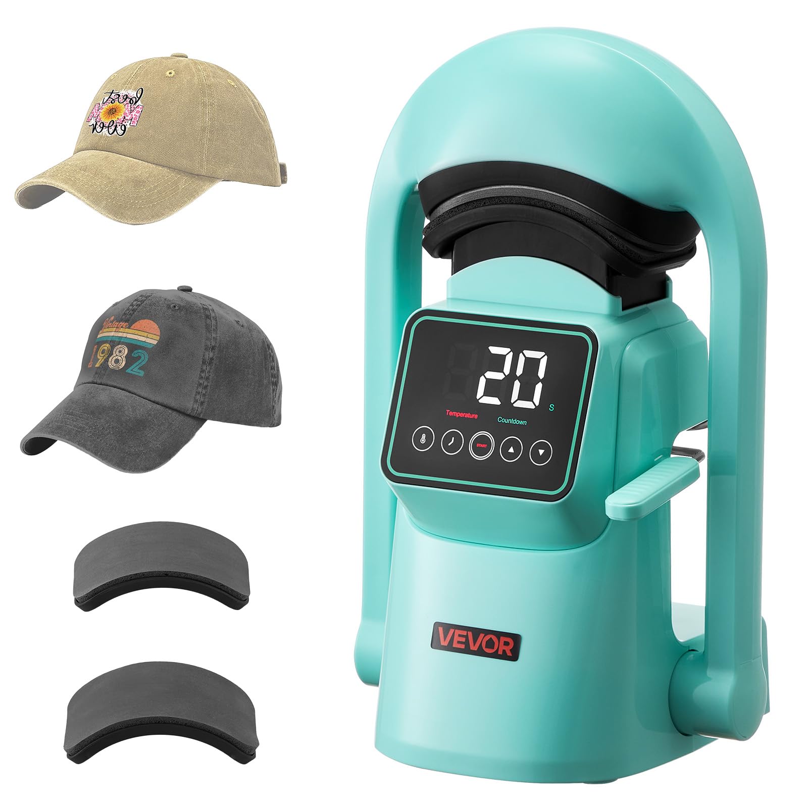 Photo 1 of ***MISSING POWER CORD -SELLING AS IS *** VEVOR Auto Hat Heat Press Machine, with 2pcs Interchangeable Platens, Automatic Open and Release, Touchscreen for Precise Time and Temperature Control, Heat Transfer Printing for Caps, Hats, Green   ***SOME SCUFFS/