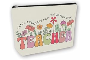 Girlly Teacher Appreciation Gifts Cosmetic Bag: Perfect Makeup Bags For Women & Girls Teachers - Ideal Gift for Travel, Birthdays, Christmas, Teacher's Day, Thanksgiving Day., Off White