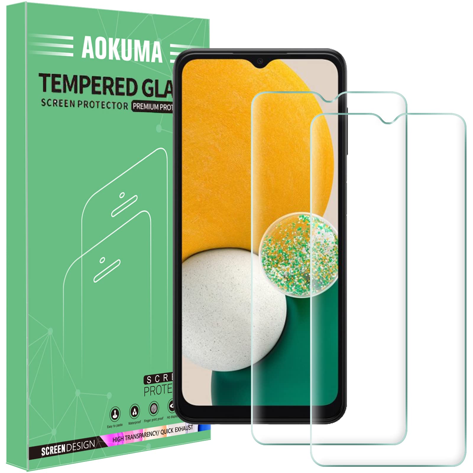 AOKUMA Tempered Glass for Samsung Galaxy A13 5G/4G Screen Protector, [2 Pack] Premium Quality Guard Film, Case Friendly, Shatterproof, Shockproof, Scratchproof, Oilproof