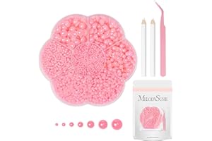 MelodySusie 2376Pcs Pink Flatback Nail Pearls Set, 2-10mm Gem Charms with Tweezers and Rhinestone Picker Pencils for Manicure Decorations and DIY Nail Art