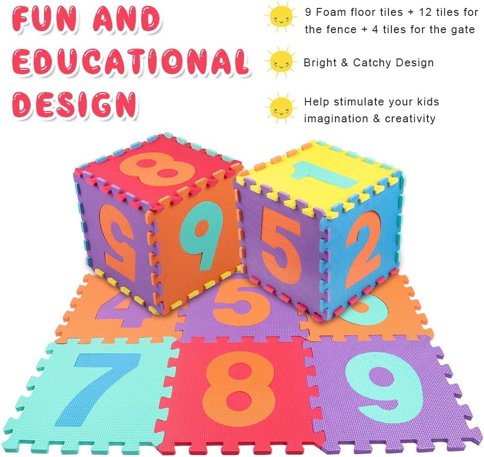 Swonuk Baby Play Mat with Fence 0.39 inch Thick Interlocking Foam Floor Tiles Kids Puzzle Mat Baby Crawling Mat (Numbers): Toys & Games