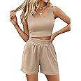 Trendy Queen Two Piece Summer Outfits 2 Piece Sets 2025 Sleeveless Matching Lounge Crop Top High Waisted Short