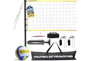 Forever Champ Volleyball Net for Backyard, Beach, Home, Includes 32x3 Ft Regulation Size Net, 8.5-Inch PU Volleyball, Carrying Bag, Boundary Lines, Steel Poles & Pump, Portable Volleyball Net Outdoor