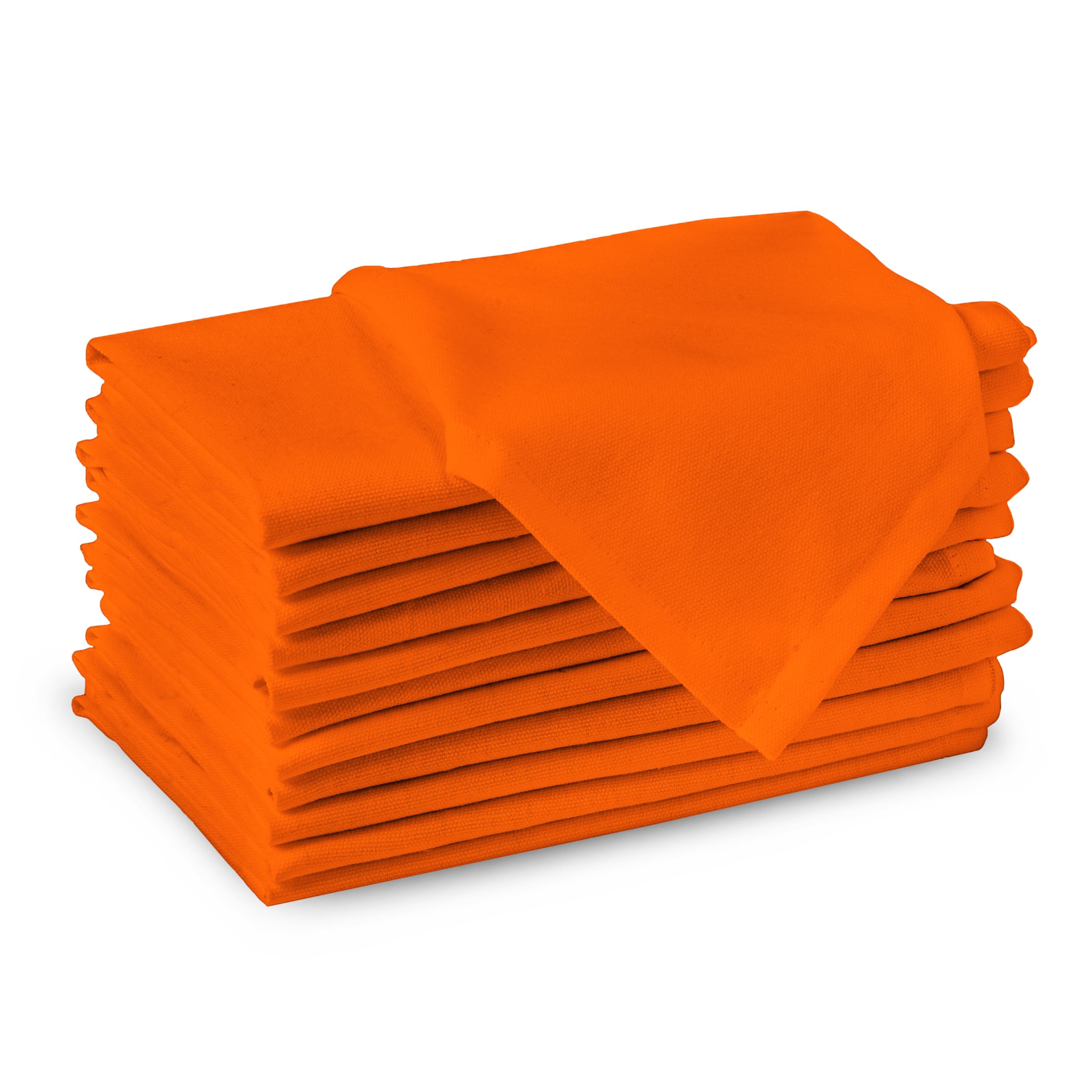 Encasa XO Orange Cloth Napkins Set of 12, 17x17 in | Solid Color Cotton Dinner Napkins | Washable & Reusable Wedding Napkins for Holiday Dinners, Party, & Everyday Table Decor