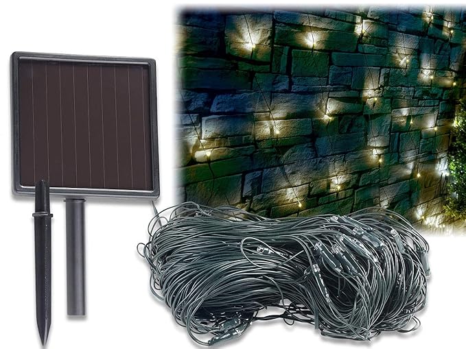 Lunartec LED Außenbeleuchtung: Solar-LED-Lichternetz, 198 LEDs, kaltweiß, 3 x 3 m, IP44 (LED Lichterketten Vorhänge)
