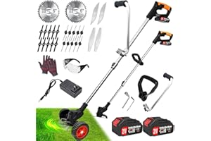 ASTARNING Weed Wacker Eater Cordless, Electric Weed Trimmer Battery Powered with 2 21V/2.0Ah Battery Operated & Charger & 5 Types Blades & Wheels, No-String Grass Trimmer/Lawn Edger/Brush Cutter for Garden Yard