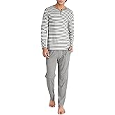 DAVID ARCHY Men's Pajamas Set 100% Combed Cotton Henley Loungewear Relaxed Fit Sleepwear with Pockets