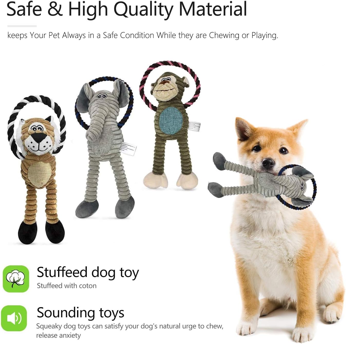 Kitchen & Dining : Newthinking 3 Pack Squeaky Dog Toys Set, Interactive Dog Chew Toys with Cotton Rope, Stuffed and Plush Chew Toys for Puppy Small Medium Dogs Aggressive Chewers : 