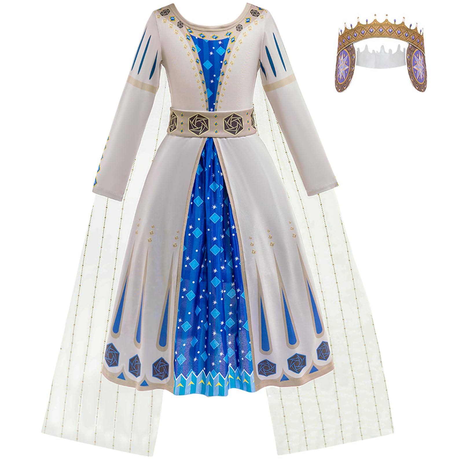 LZH Wish Asha Costume Queen Amaya Dress Wish Child Dress up Asha Cosplay Christmas Carnival with Belt Crown