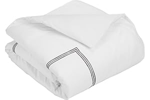 Downright Windsor Duvet Cover - 100% Cotton Sateen - 400 Thread Count – Full 76" x 86", White/Grey