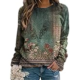 Akivide Women's Fall Boho Floral Crewneck Oversized Sweatshirts Vintage Flower Casual Loose Long Sleeve Pullover Top