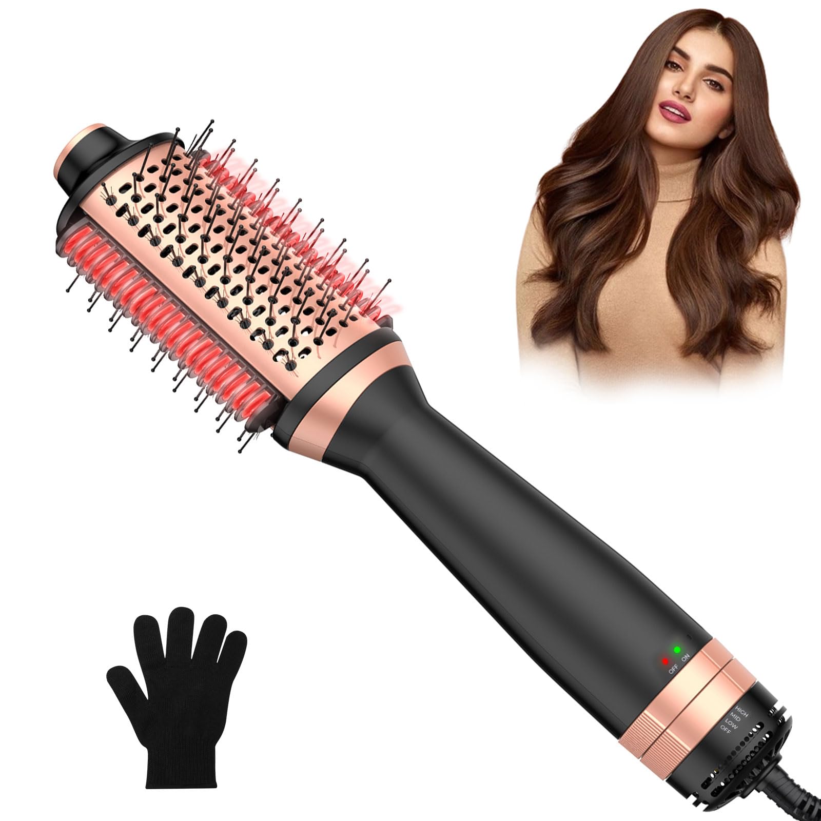 Photo 1 of 4 in 1 Hair Dryer Brush Blow Dryer + Hair Straightening Brush, 1000W 3 Temp Blow Dryer Brush for Drying, Straightening, Volumizing, Negative Ion Hot Air Brush, Hair Straightener Brush Blow Dryer