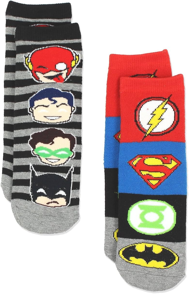 Justice League Boy's Teen 2 Pack Superhero Slipper Socks with Grippers (Toddler/Big Kid/Adult)