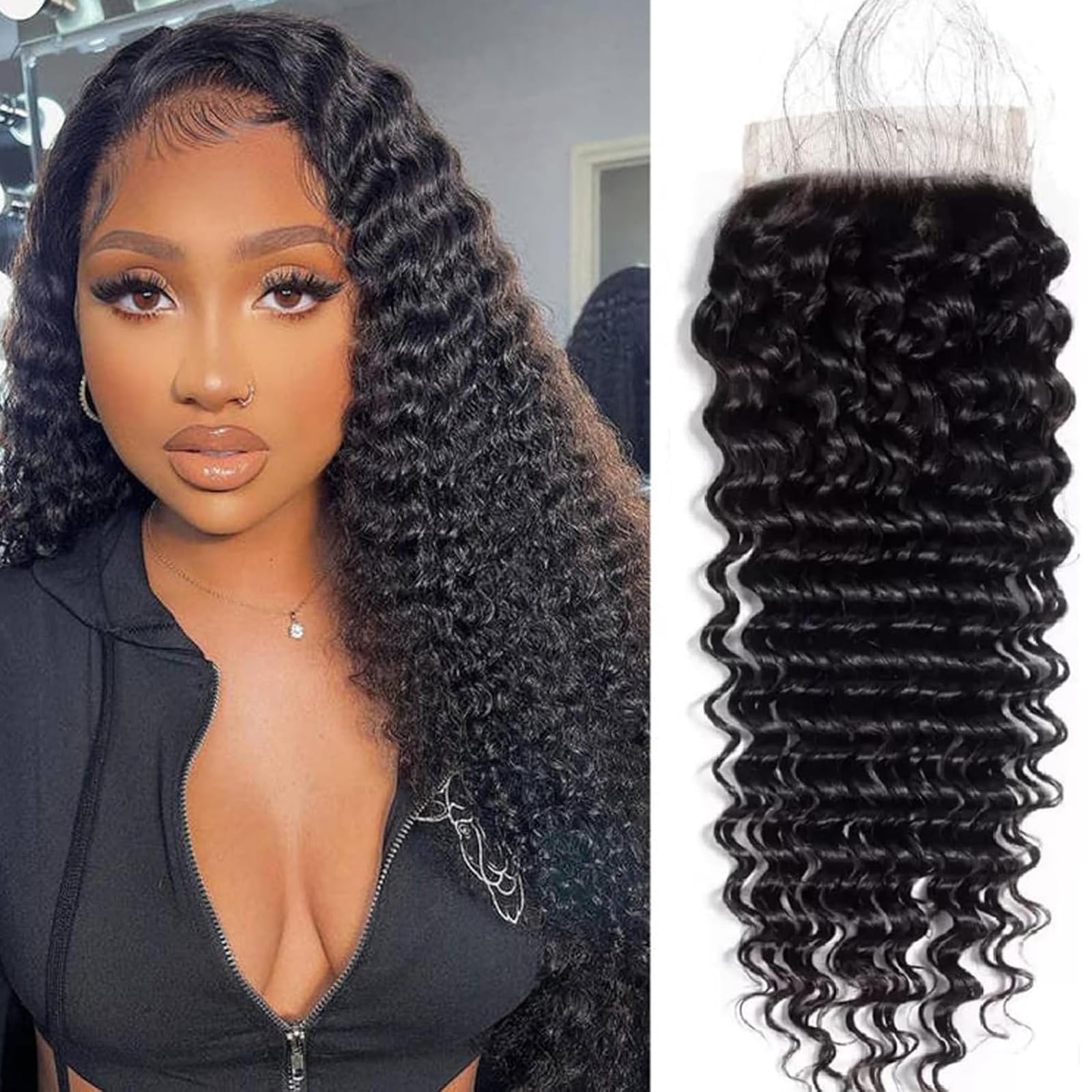 Deep Wave 4x4 Swiss Lace Closure 14 Inch Unprocessed Brazilian Virgin Human Hair Pre Plucked with Baby Hair